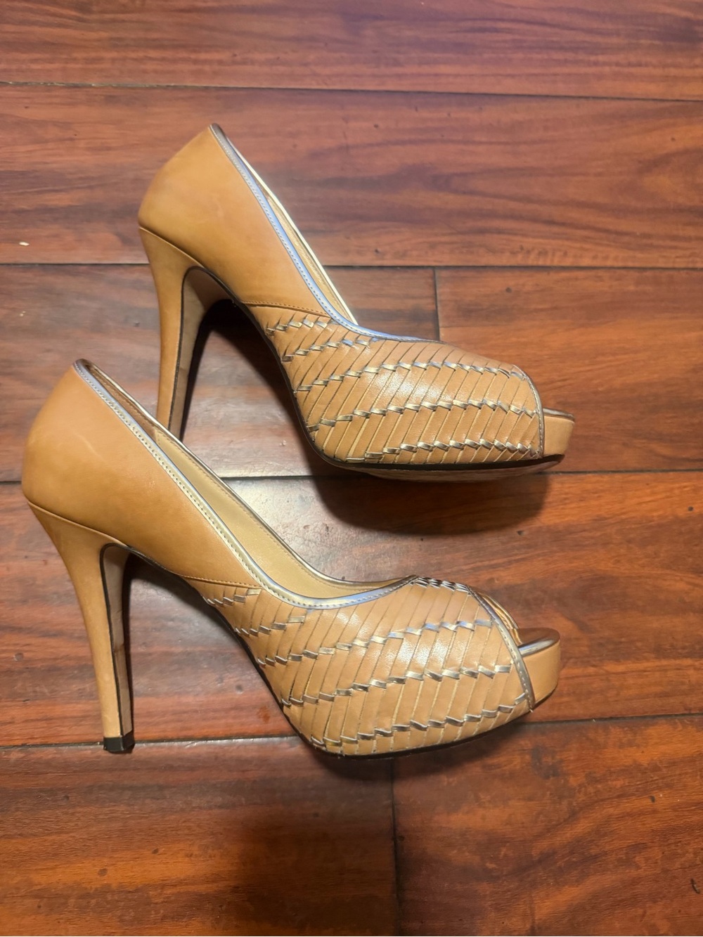 Cole Haan Woven Tan Peep-Toe‎ High Heels